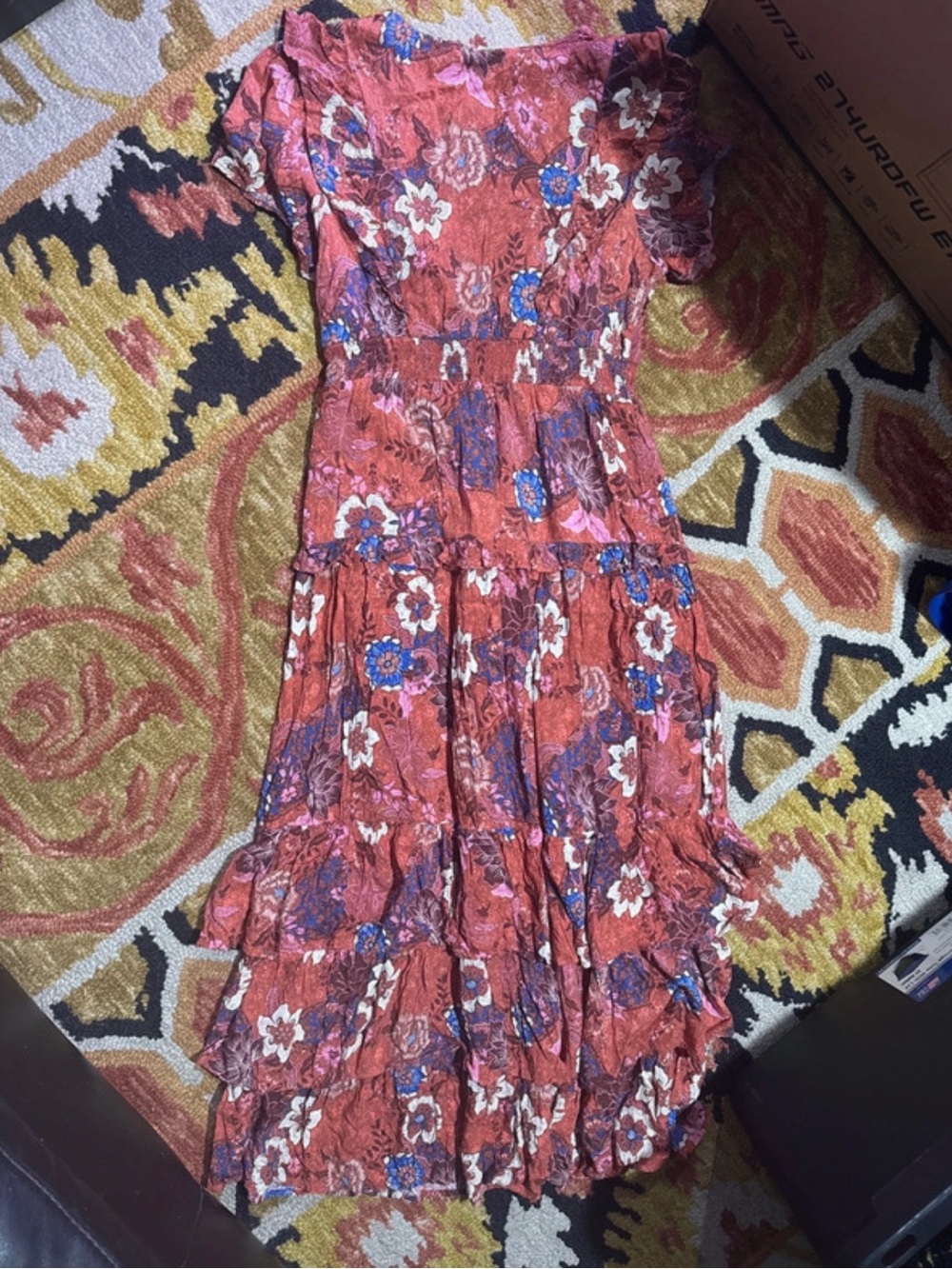 Nurture by Westbound Floral Tiered Maxi Dress in Rust Pink Sz Large - Picture 7 of 8